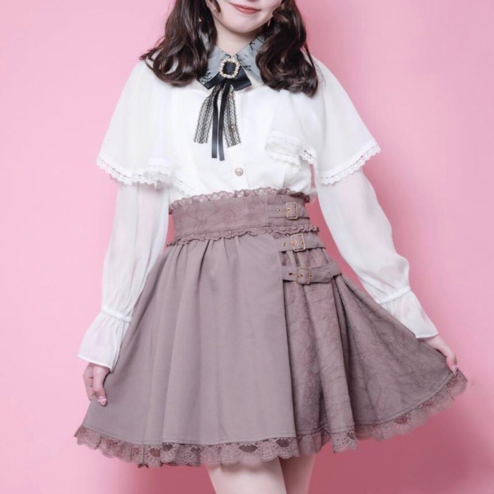 Rojita Pink Brown Lace Side Panel Flare Skirt